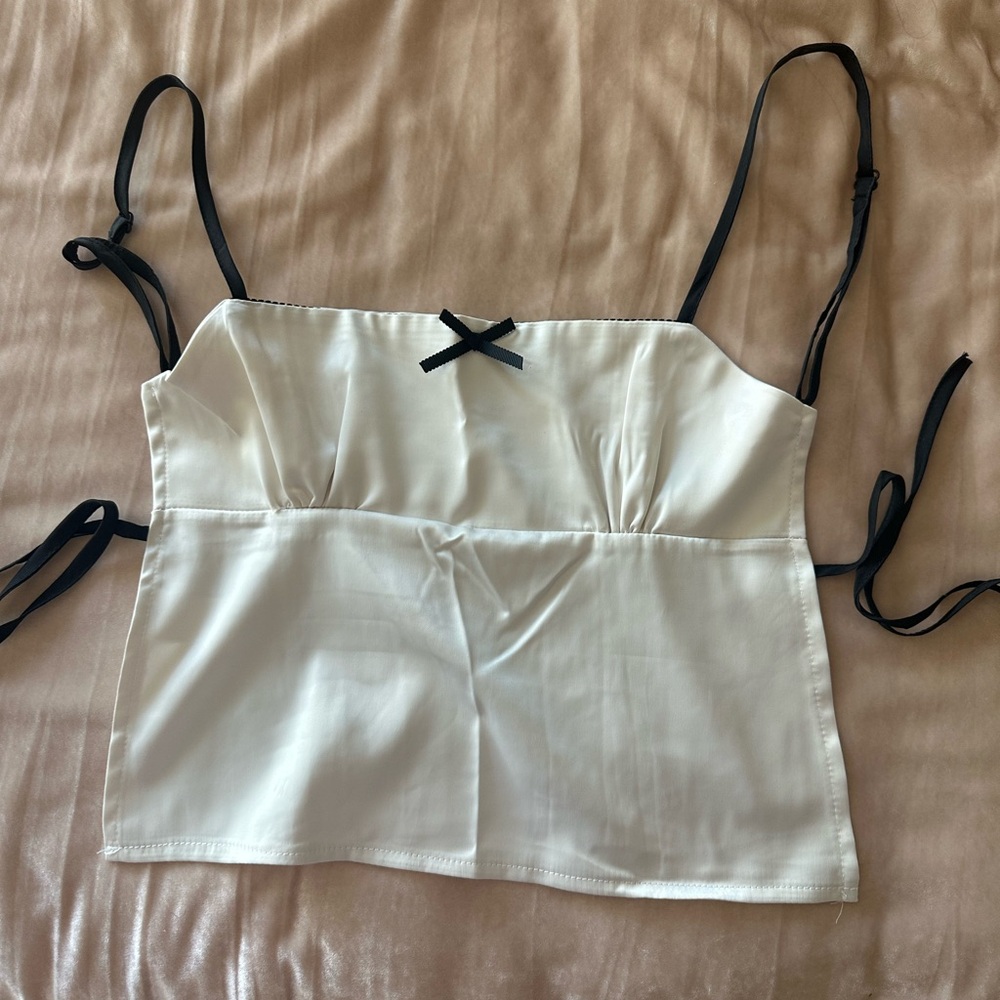 White Satin Camisole with Black Straps